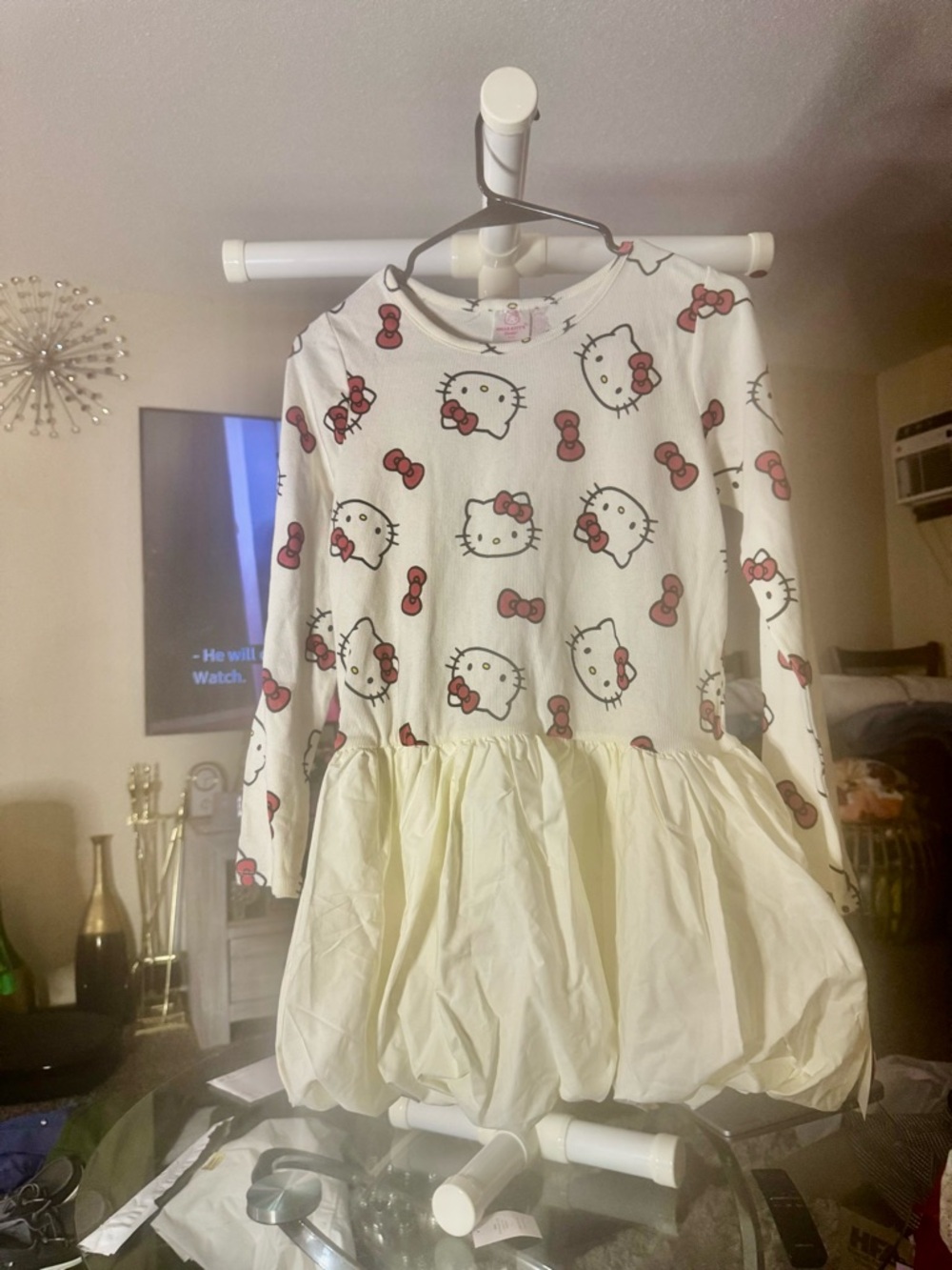 Sanrio Hello Kitty White & Pink Bubble Hem Dress. Young girls.kids